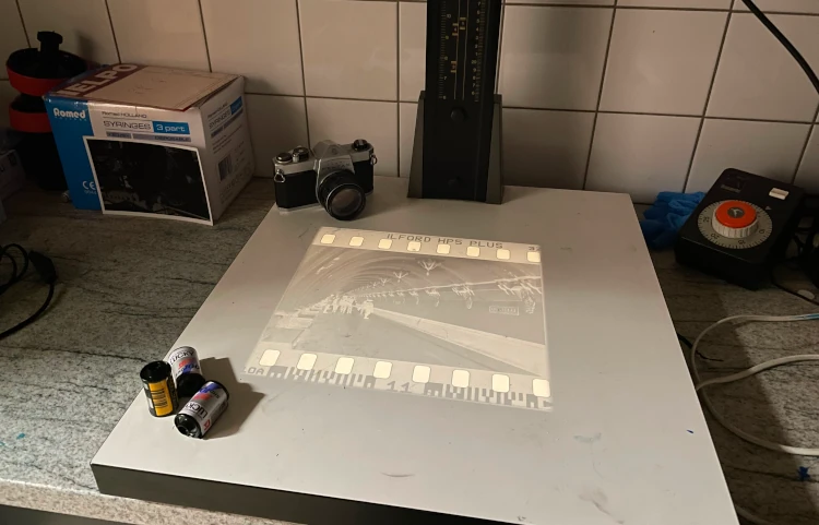 An image projected onto a table using photo equipment