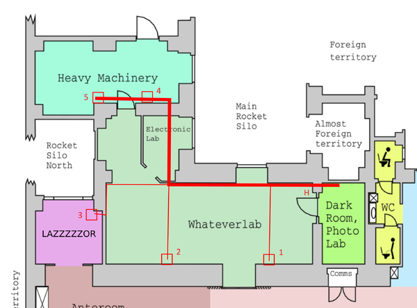 Plan vom Metalab mit den angegebenen Druckluftleitungen und Anschlussdosen